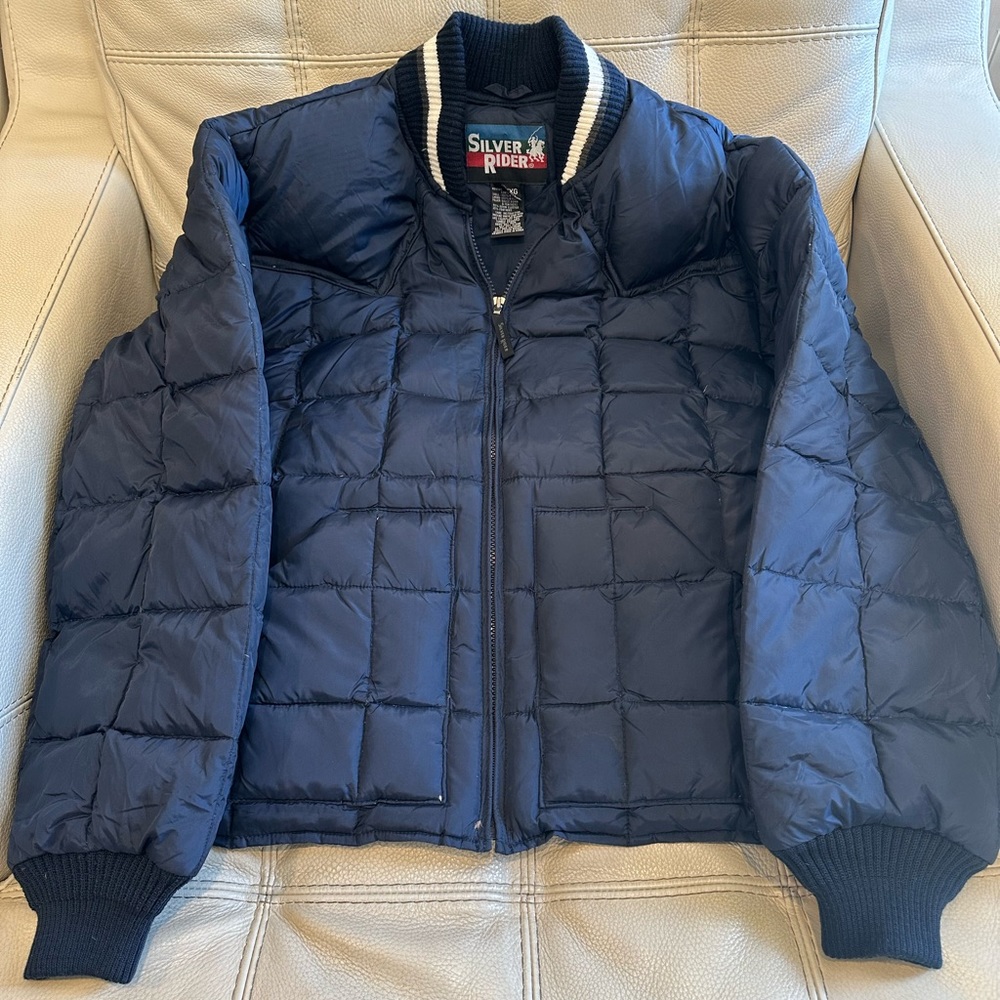 Silver Rider Black Front Zip Puffer Jacket Size XL
